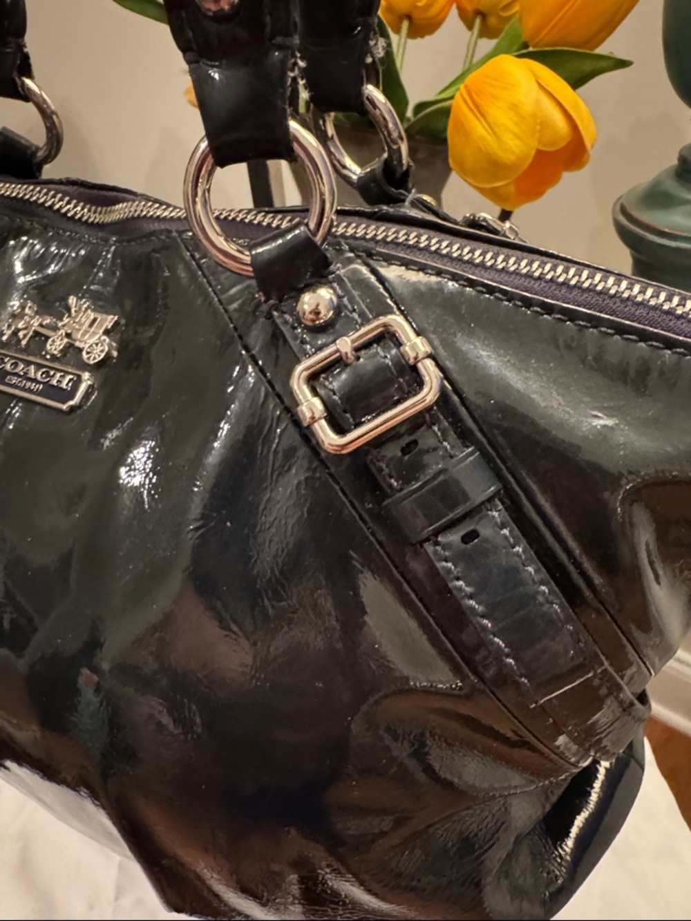 Coach Dark Blue Patent Leather Satchel with matching Wallet & Checkbook EUC - Picture 6 of 16